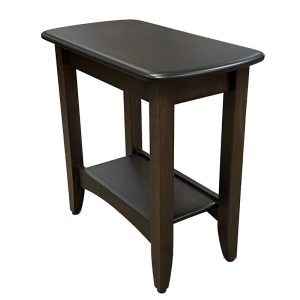 Dark wood side table with shelf