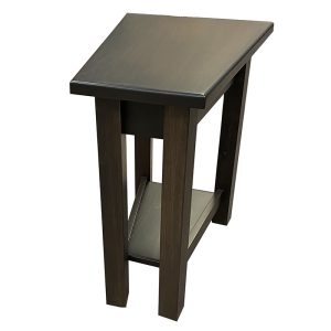 Brown wooden side table with lower shelf