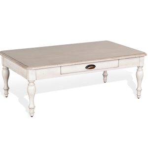 White wooden coffee table with drawer