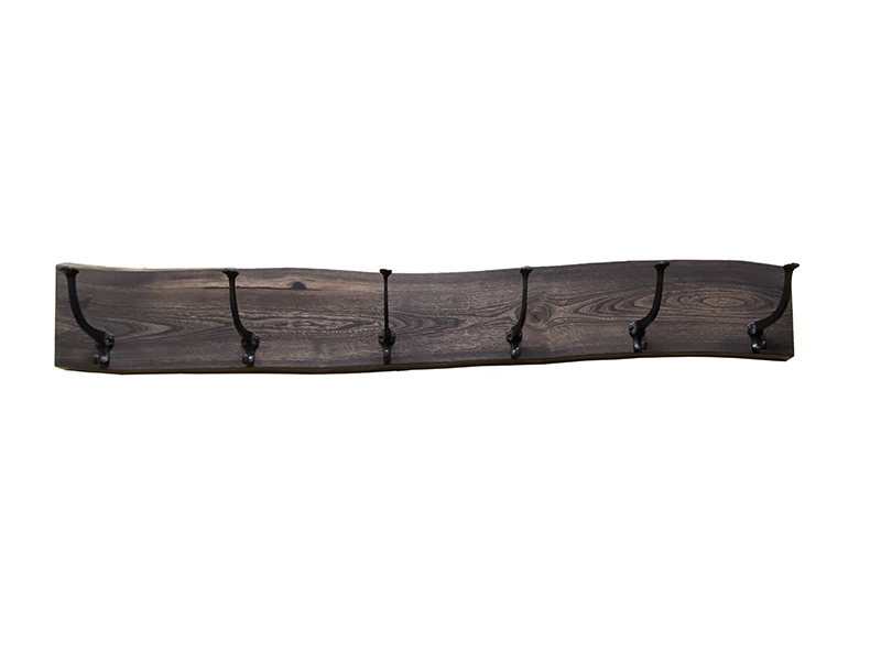 Rustic wood coat rack with metal hooks