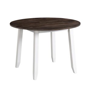 Round wooden table with white legs