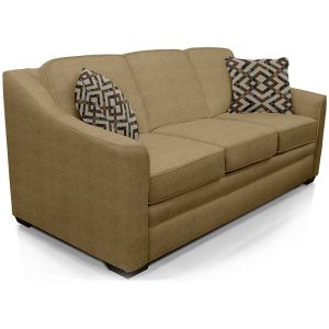 Beige sofa with patterned pillows
