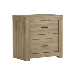Oak wood dresser with two drawers.