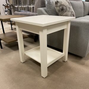 White wooden side table in living room
