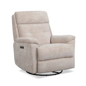 Beige fabric recliner chair on white background.