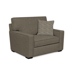 Modern gray armchair with decorative pillow.
