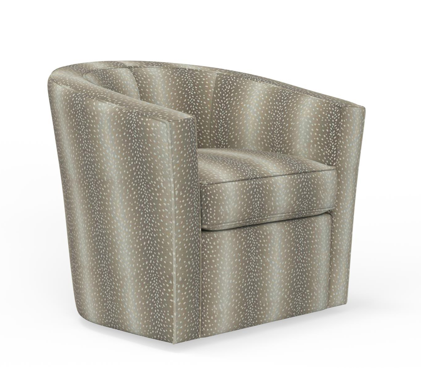 Patterned swivel accent chair with curved backrest