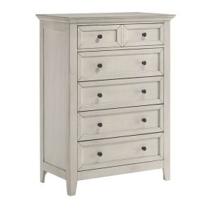 Five-drawer white wooden dresser