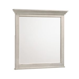 Rectangular framed wall mirror on white background.