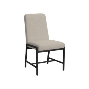 Modern beige chair with black metal frame