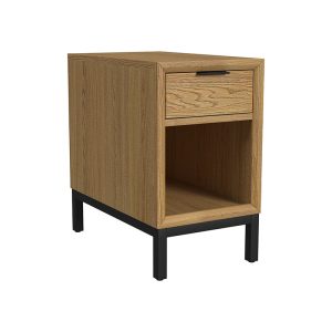 Wooden side table with drawer and shelf.