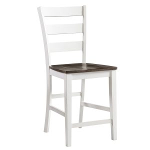 White wooden chair with dark seat
