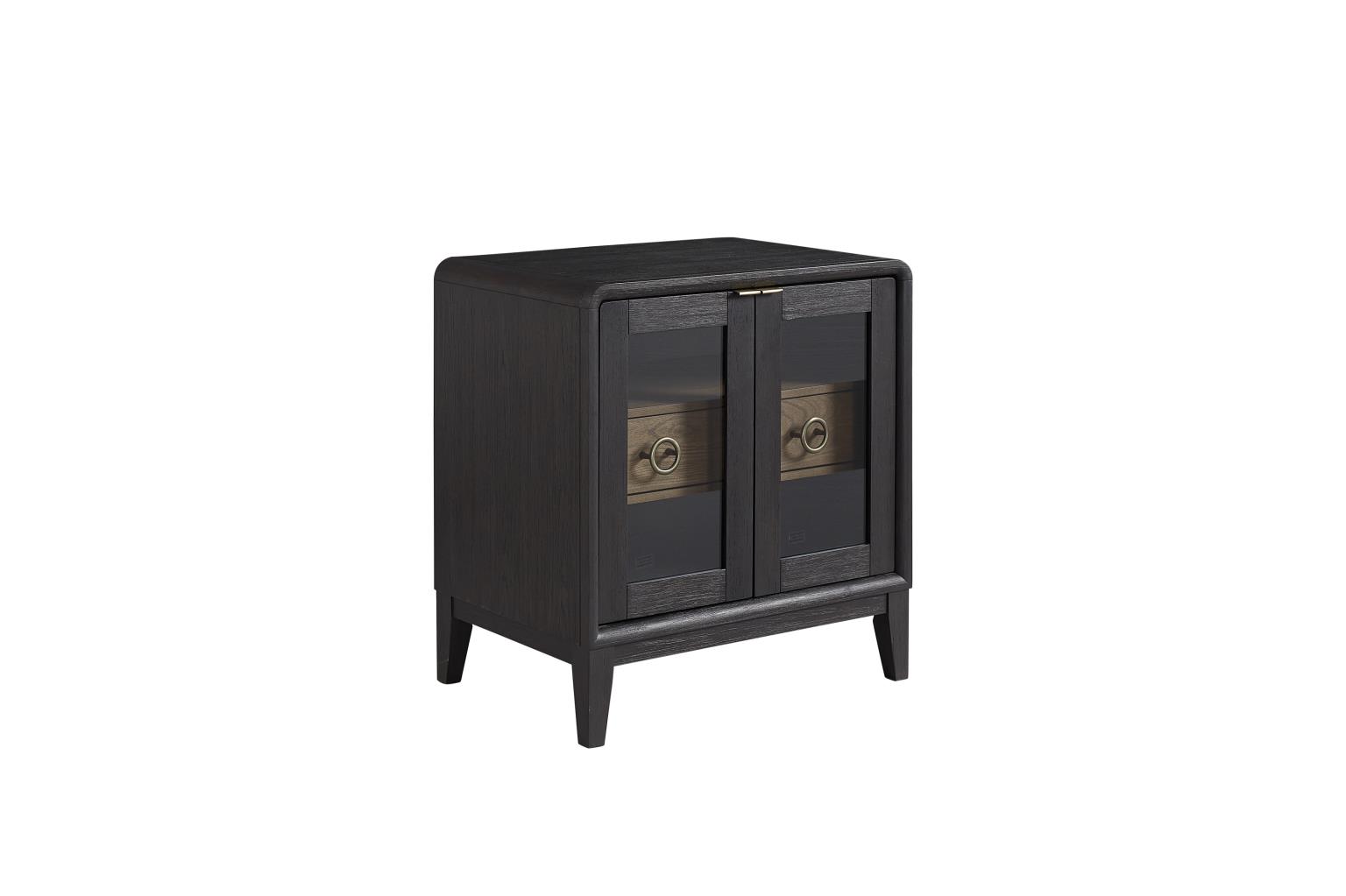 Modern dark wood cabinet with glass doors