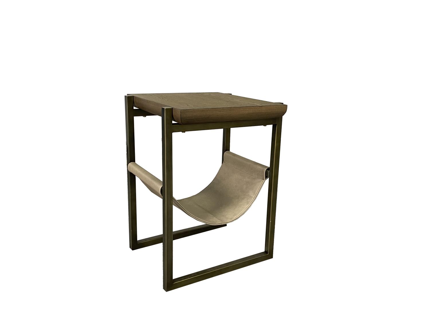 Modern beige and gold wooden chair with thin legs.
