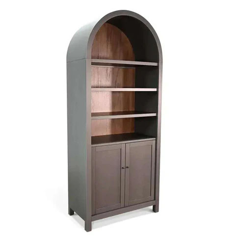 Arched bookshelf with cabinet and shelves
