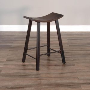 Wooden bar stool on laminate floor