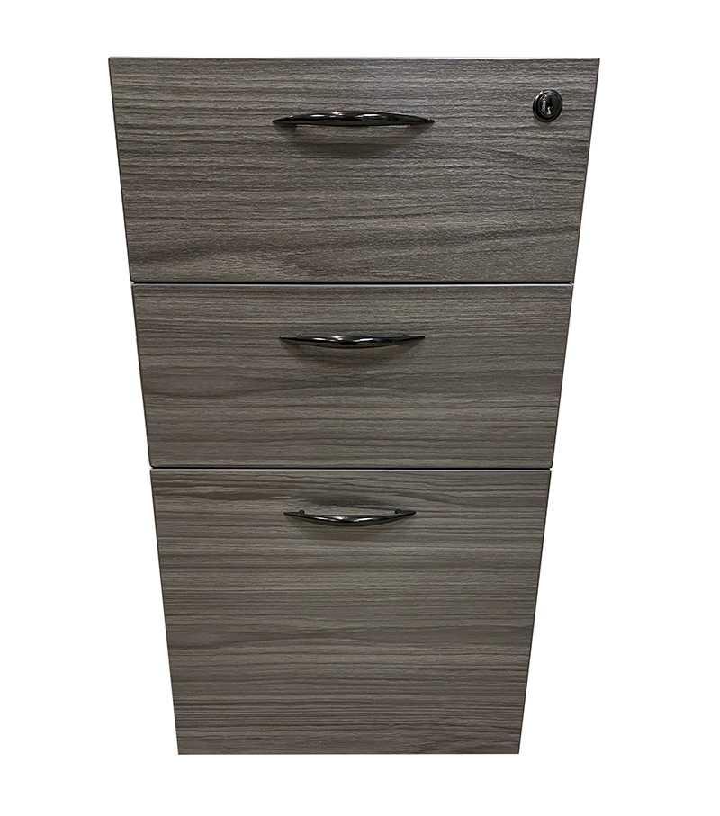 Three-drawer wooden filing cabinet with lock