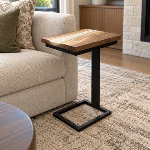 Walnut And Resin Sofa Side Table
